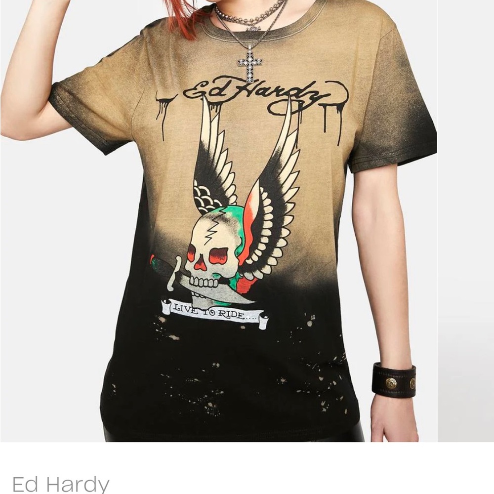 Ed Hardy Black Bleach Graphic Tee